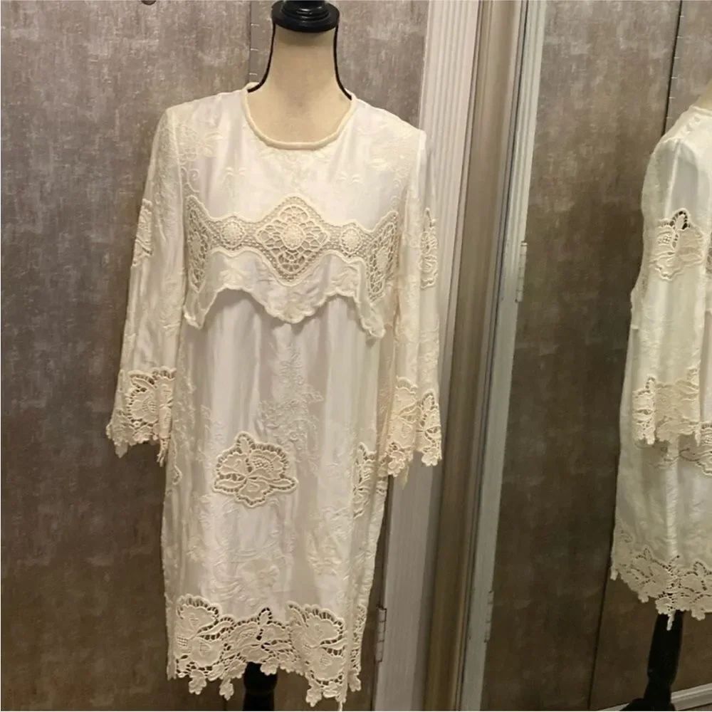 Just Cavalli Cream Lace Dress with Elegant Details, S
